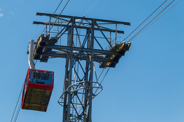 Cable car on ropeway leading to a top of Tahtali mountain in Antalya province, Turkey