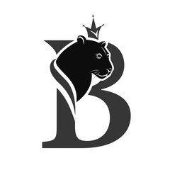 Capital Letter B with Black Panther. Royal Logo. Cougar Head Profile. Stylish Template. Tattoo. Creative Art Design. Emblem  for Brand Name, Sports Club, Printing on Clothing. Vector illustration