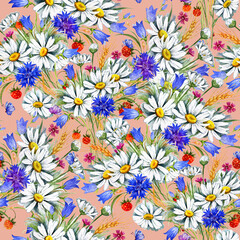 Fototapeta na wymiar Seamless pattern of summer flowers
