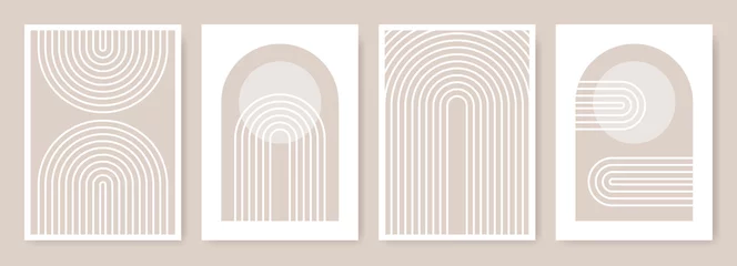  Arches abstract posters. Arc print set in minimalistic style. Boho home decor of circles and lines in pastel colors. Rainbow wall art illustrations. © Gudeleva Nadezda