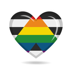 Fototapeta na wymiar Straight Ally pride flag in heart shape vector illustration