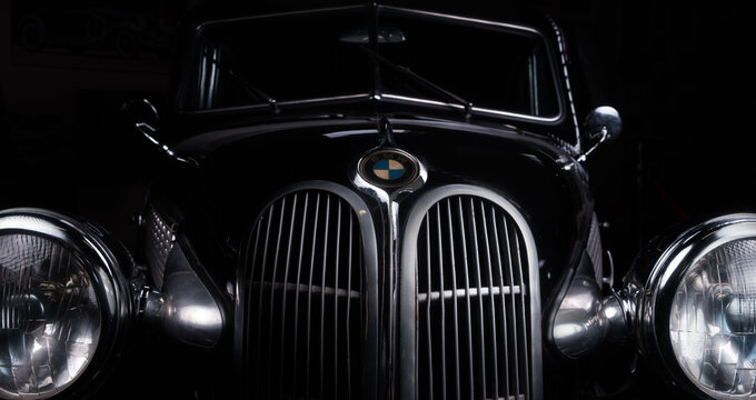 The Front of BMW old car. Retro car. Vintage car isolated
