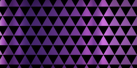 Pattern of equilateral purple triangles on black with shading. Abstract illustration. 