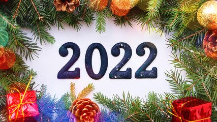 Happy New Year 2022. Christmas decoration on a white background