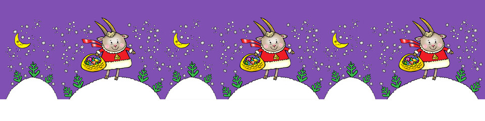 Border Christmas goat, Beautiful background for your festive design and wallpaper. 