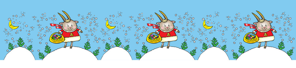 Border Christmas goat, Beautiful background for your festive design and wallpaper. 