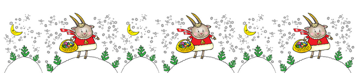 Fototapeta premium Border Christmas goat, Beautiful background for your festive design and wallpaper. 
