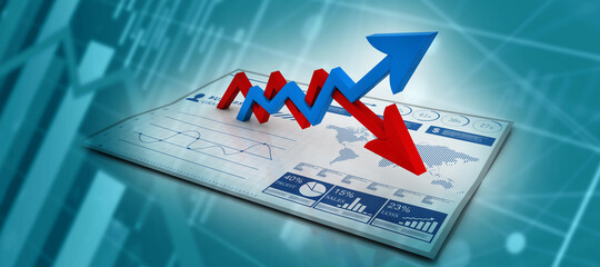 3d illustration inflation and deflation graph
