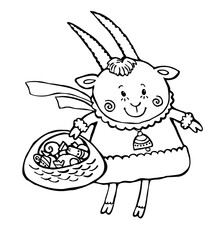 Pen and ink drawing Christmas goat