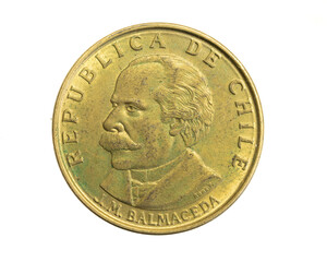 Chile twenty centesimos coin on a white isolated background
