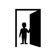 black silhouette design of boy opening door