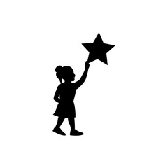 black silhouette design of girl keeping big star meaning to succeed