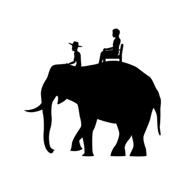 Black Silhouette Design Of Men Sitting On Elephant Back