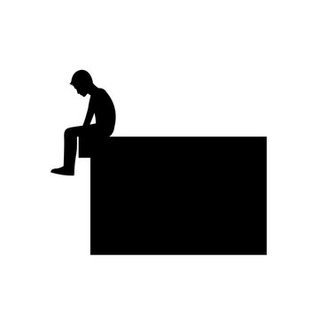 Black Silhouette Design Of Man Sit On The Edge Of The Top Of The Floor