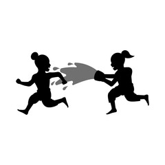 black silhouette design of children playing water in songkran festival