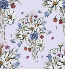 Seamless pattern summer bouquet