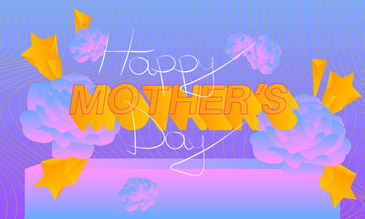 Happy Mother`s Day text on abstract greeting card. Print for greeting cards, posters. Vector illustration for banners, template design, creative presentation, social media.