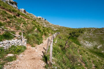 path to mount Redentore (Redeemer) beautiful hike on the Aurunci Mountains. Formia, Latina, Lazio, Italy