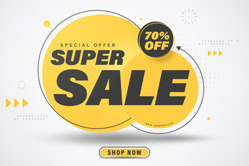 Super sale banner template design for web or social media, discount 70% off. - 428858738