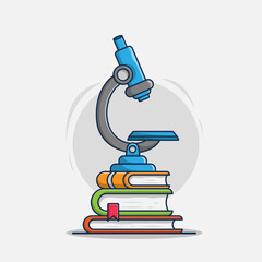 microscope with books. isolated science concept. cartoon illustration