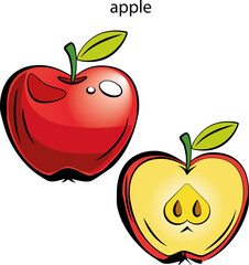 children's ABC-coloring book with fruits and vegetables. Colored letters, fruits and vegetables.
