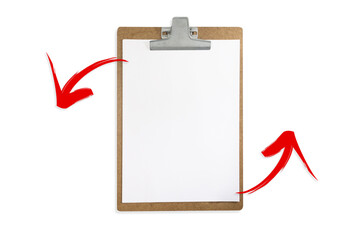 Clipboard with a white sheet and space to write. Planning, motivation. Business, plans, goals.