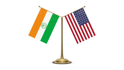 Miami Florida 3D rendered flag. Side by side with the flag of the United States of America. Tiny golden office flagpole isolated on white background.