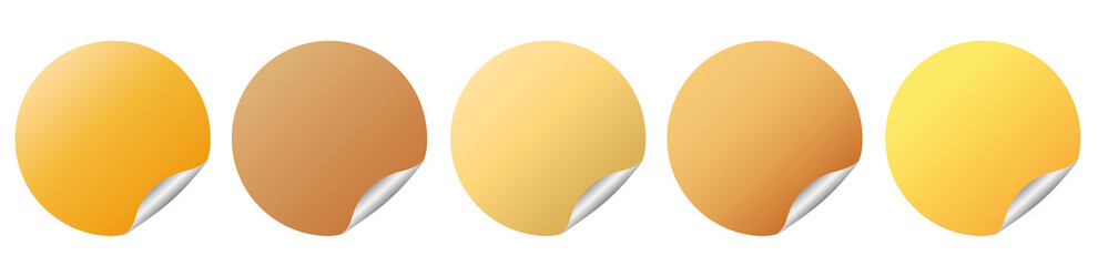set of different  gold colored round sticker banners on white background	
