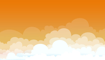 Evening Sunset Sky in Orange,Yellow colour with Clouds,Dramatic twilight landscape of Skyline and Cloudscape,Vector horizon banner of Sunrise for four season weather background