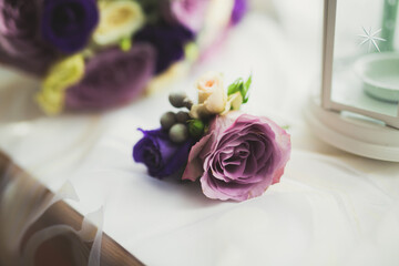 Beautiful wedding bouquet with different flowers, roses