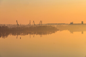 Fototapeta premium View of the Dnieper river at sunrise in Kremenchug, Ukraine