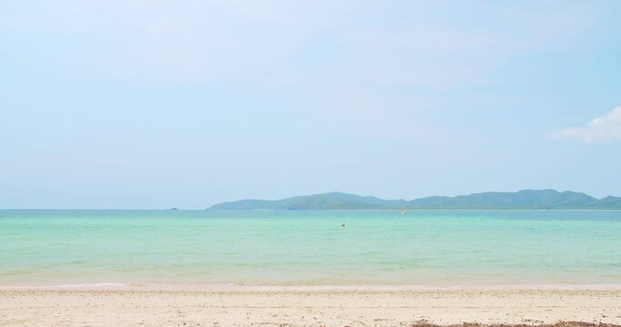 beautiful nature Sunny tropical sor beach turquoise sea background in summer day with wave crashing on sandy shore, Sattahip, Thailand, enjoy vacation holiday weekend