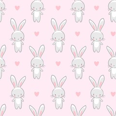 Seamless Pattern Rabbit and heart Hand Drawn Bunny print design rabbit background Vector Seamless print Design Textile for Kids Fashion
