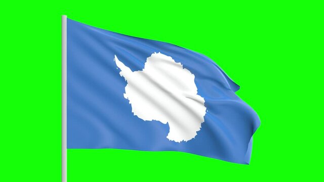 National Flag Of Antarctic Waving In The Wind on Green Screen With Alpha Matte