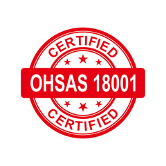 Ohsas 18001 certified black label on white background