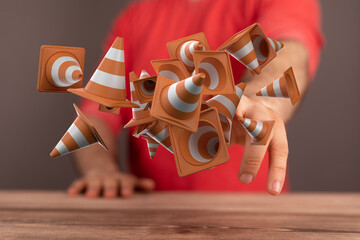 Traffic cones. Under construction sign. 3d