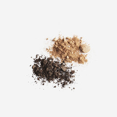 Isolated light and dark brown face or eye shadow on white background
