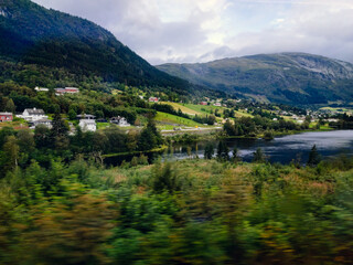 Naklejka premium Nature of the Norway near village Flam and the Flam railway