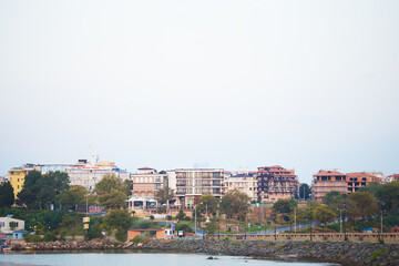 Port, cruise boats and old town view in Nessebar in Bulgaria