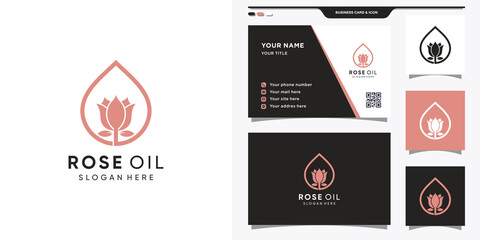 Fototapeta premium Rose logo combined with oil drops. Elegant logo and business card design Premium Vector