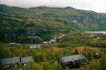 Fototapeta na wymiar Nature of the Norway near village Flam and the Flam railway