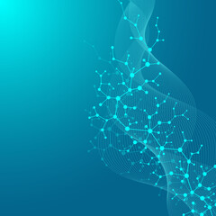 Scientific molecule background for medicine, science, technology, chemistry. Wallpaper or banner with a DNA molecules. geometric dynamic illustration.