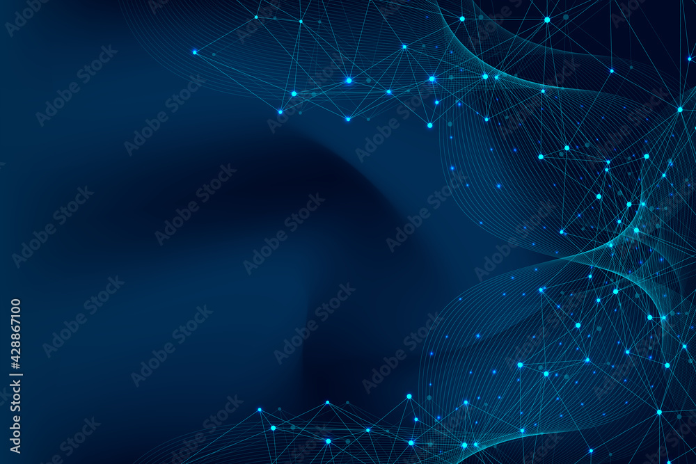 Poster Abstract polygonal background with connected lines and dots. Minimalistic geometric pattern. Molecule structure and communication. Graphic plexus background. Science, medicine, technology concept.