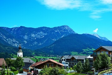 Fototapeta na wymiar Austrian Alps-outlook of the Alps from Haus im Ennstal