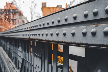 bridge in city, industrial background, grey bridge