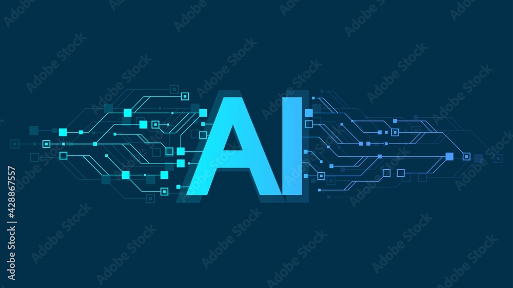 Poster Artificial Intelligence Logo, Icon symbol AI, deep learning blockchain neural network concept. Machine learning, artificial intelligence, ai.