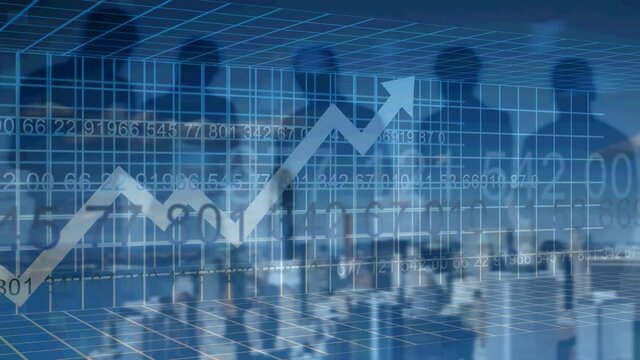 Statistical data processing and binary coding against silhouette of business people