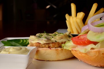sandwich with salmon and vegetables