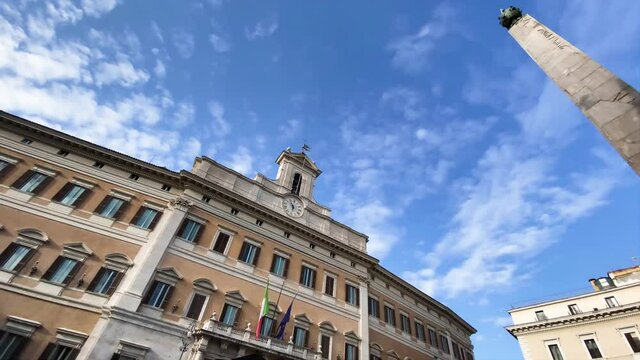 Facade of the Montecitorio Palace in Rome, seat of the Italian Chamber of Deputies
