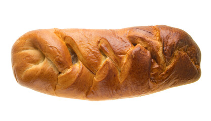 Confectionery, ruddy bun with wicker, on a white background in isolation